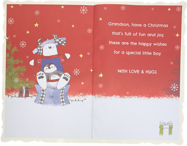 Grandson Christmas card - cute snow friends