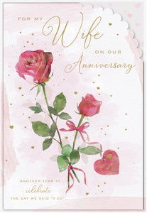 Wife wedding anniversary card - hearts and roses