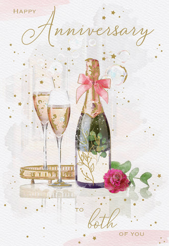 Your anniversary card - champagne and flowers