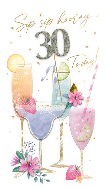 Luxury 30th birthday card cocktails and sparkles