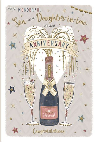 Son and Daughter in law anniversary card- anniversary champagne