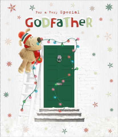 Godfather Christmas card - Boofle with Xmas lights