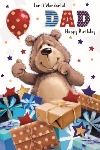 Dad birthday card -cute bear with presents