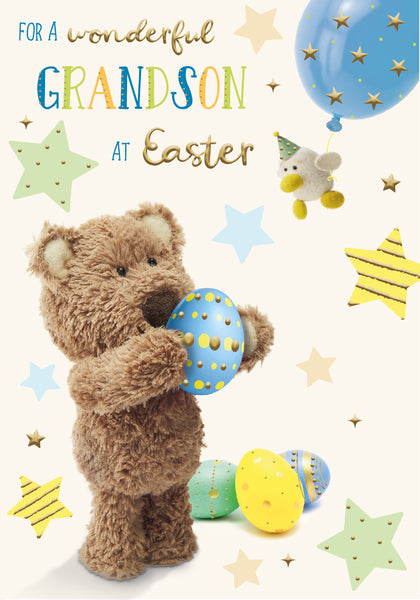 Grandson Easter card- cute bear and Easter egg
