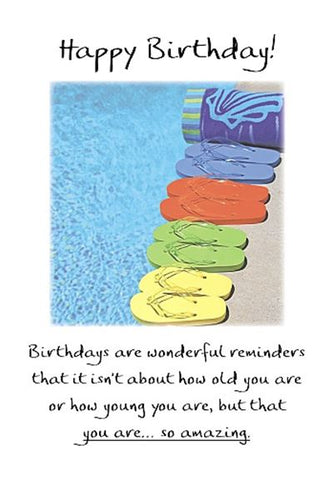 Pix and pagels birthday card flip flops by the pool