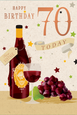 70th birthday card- birthday wine