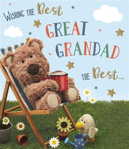 Great Grandad birthday card- cute bear in garden