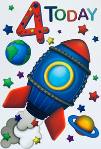 Age 4 birthday card- rocket ship