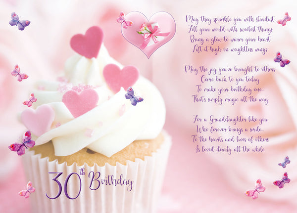 Granddaughter 30th birthday card- sentimental verse