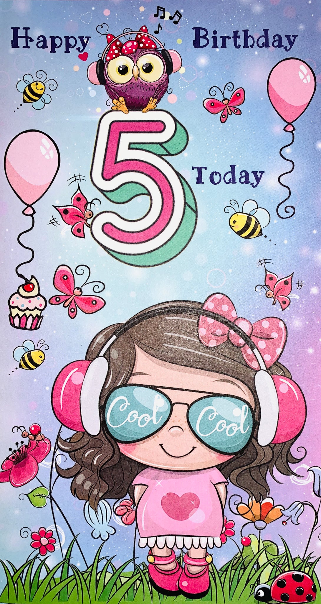 5th birthday card - cute girl