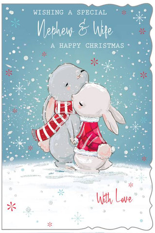 Nephew and Wife Christmas card - cute rabbits