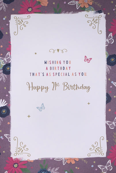 21st birthday card - balloons and gifts