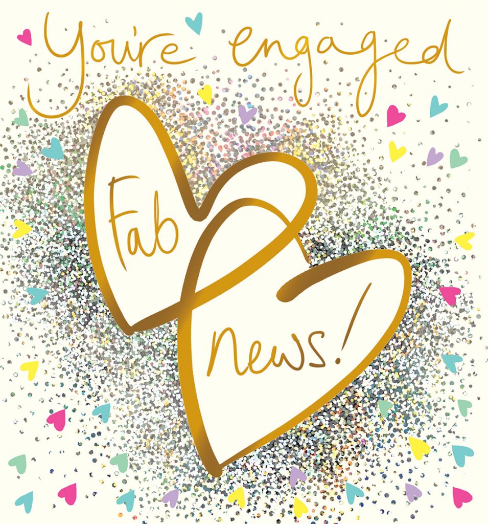 Engagement card- gold hearts sparklicious