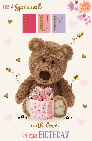 Mum birthday card- cute bear with cake