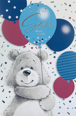 Son birthday card - cute bear with balloons