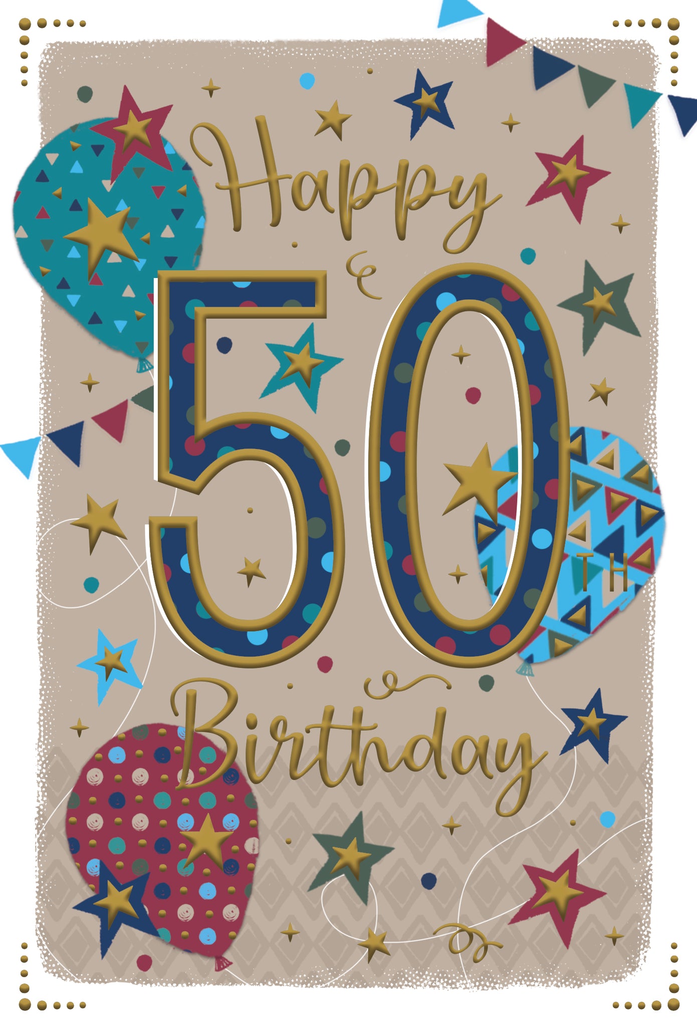 50th birthday card- modern birthday balloons