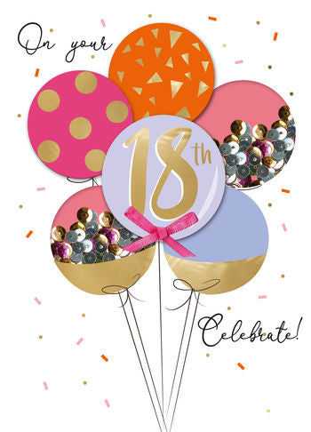 18th birthday card - confetti balloons