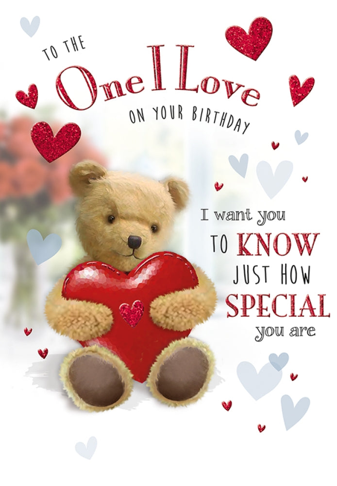 One I love birthday card- cute bear with big heart