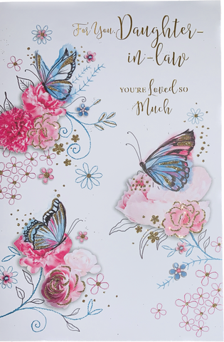 Daughter in law birthday card - flowers and butterflies