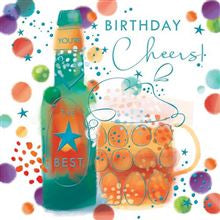Birthday card for him beer bottle and glass
