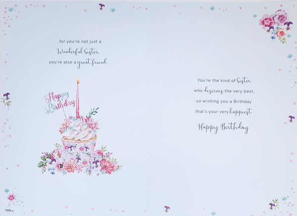 Sister birthday card- cupcake and flowers