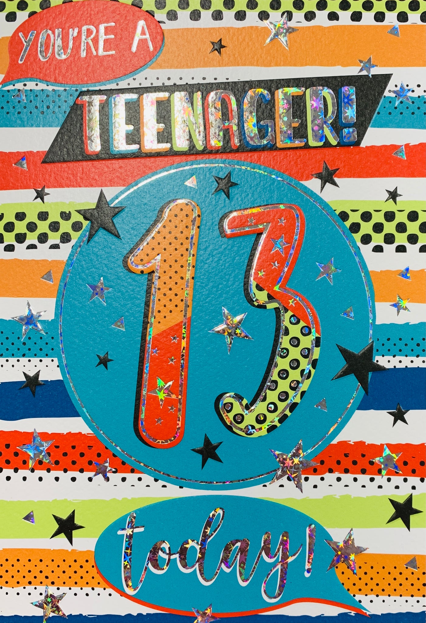 13th birthday card- bold bright fun design