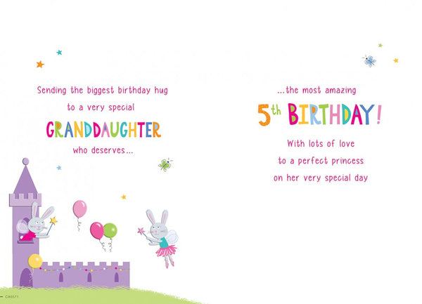 Granddaughter 5th birthday card cute fairy castle