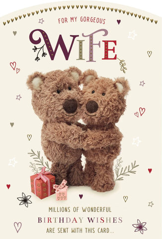 Wife birthday card- cute bears hugging