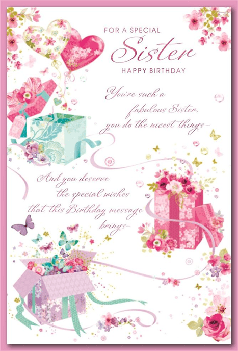 Sister birthday card-flowers, long verse
