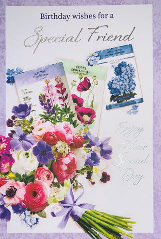 Friend birthday card traditional flowers
