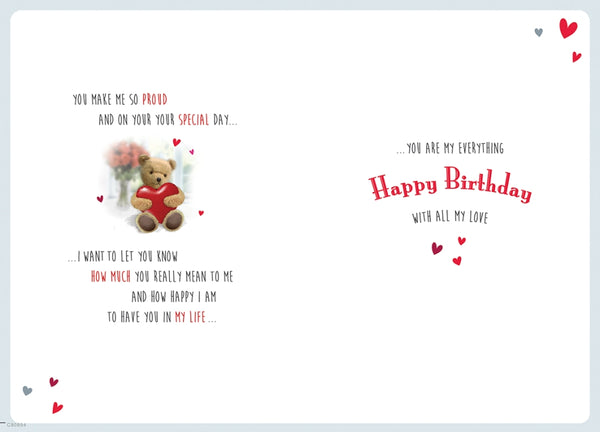 One I love birthday card- cute bear with big heart