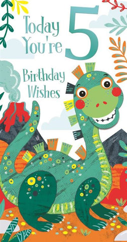 Age 5 birthday card- cute dinosaur