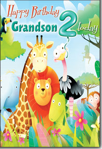 Grandson 2nd birthday card - cute safari animals