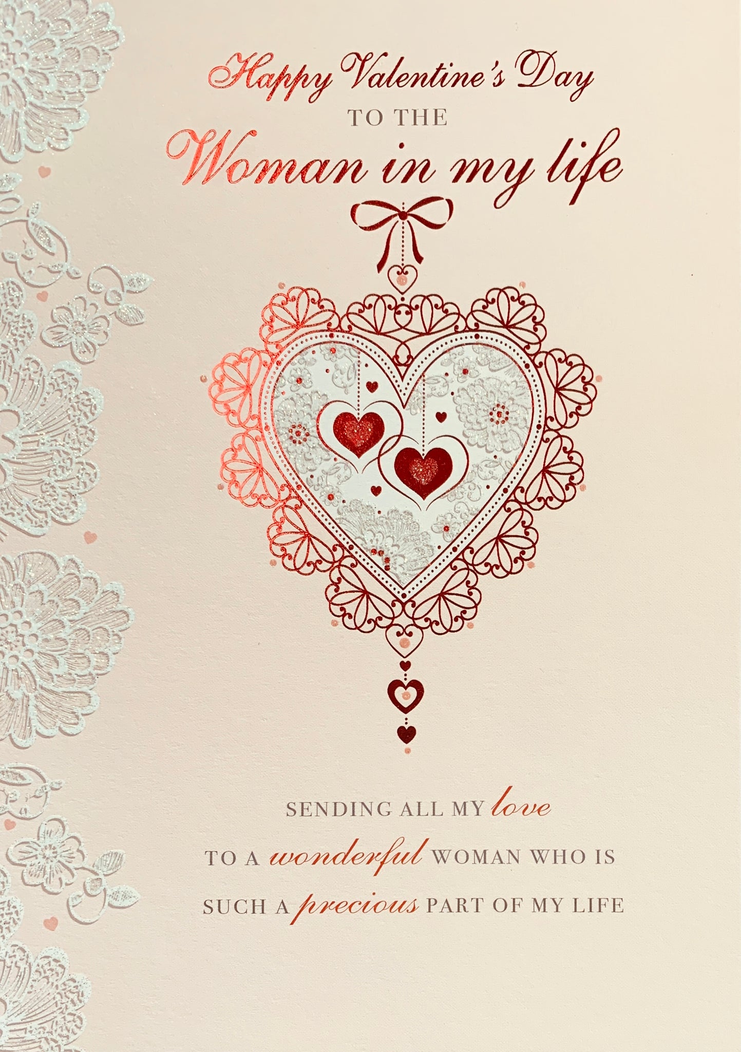 Woman in my life Valentine’s Day card- pink hearts