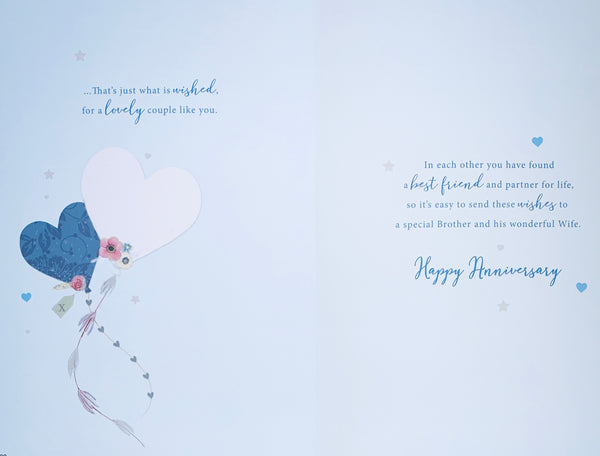 Brother and wife anniversary card modern hearts
