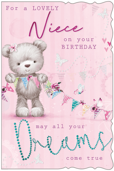Niece birthday card - cute bear with bunting