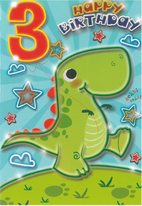 Age 3 birthday card - dinosaur