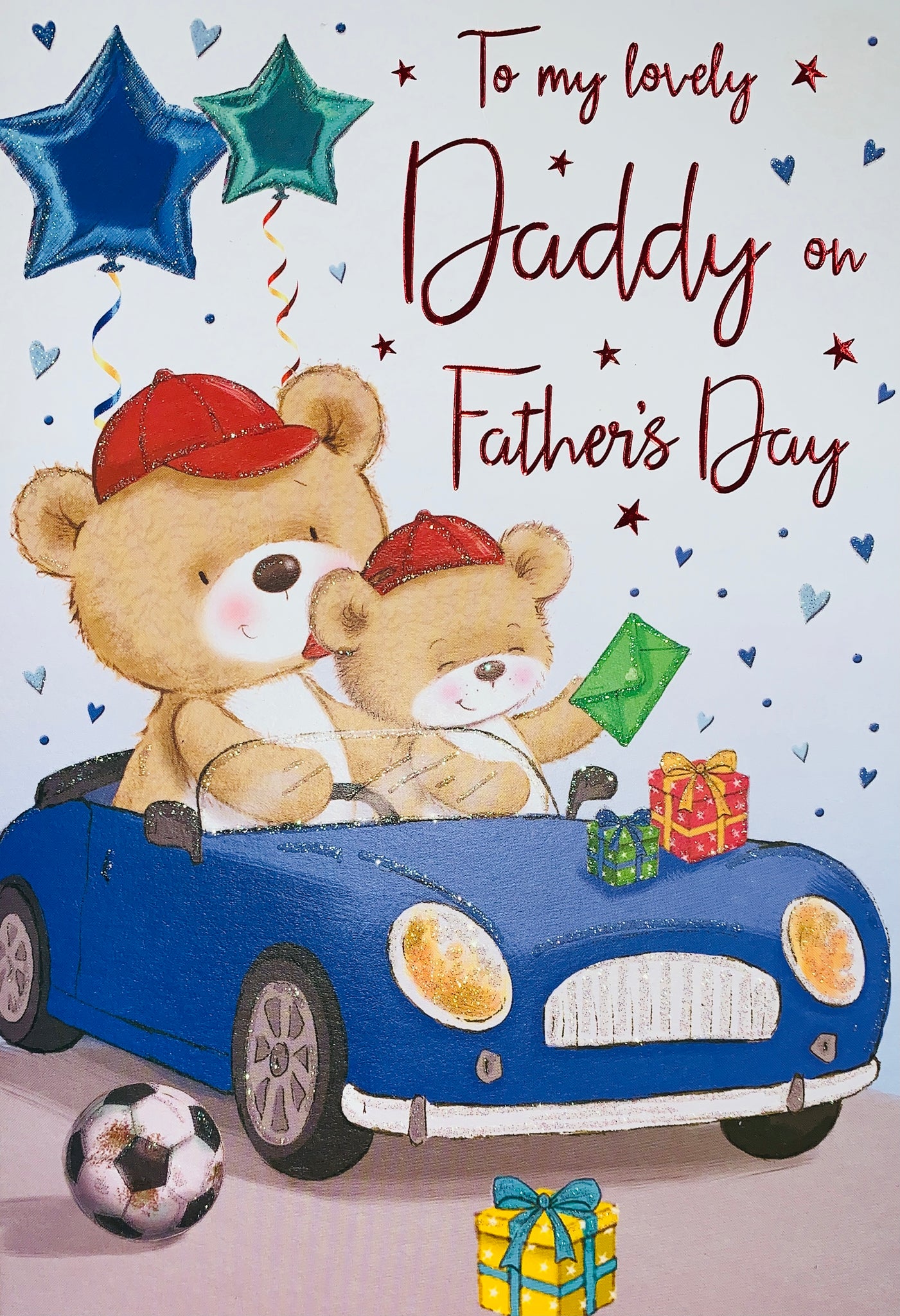 Daddy Father’s Day card cute bears in blue car