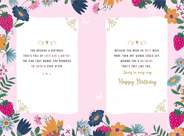 Sister birthday card - beautiful cake and flowers