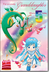 Granddaughter 5th birthday card - princess and dragon