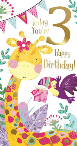 Age 3 birthday card- cute giraffe