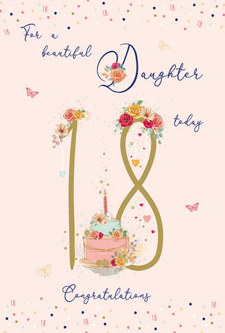 Daughter 18th birthday card - pretty in peach