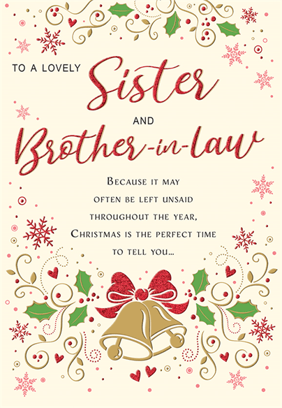 Sister and Brother-in-law Christmas card- modern Xmas bells and holly
