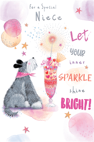 Niece birthday card- cute dog and birthday ice cream