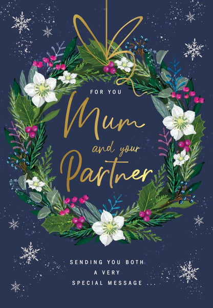 Mum and Partner Christmas card - Christmas wreath