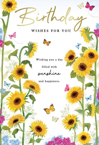 General birthday card for her- sunflowers and butterflies