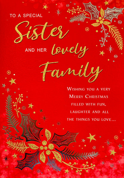 Sister and family Christmas card - Xmas holly