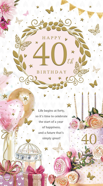 40th birthday card- cake and flowers