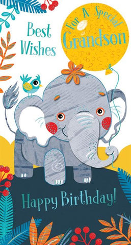 Grandson birthday card - cute elephant