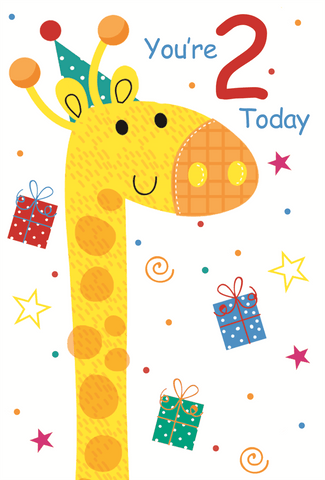 Age 2 birthday card - cute giraffe